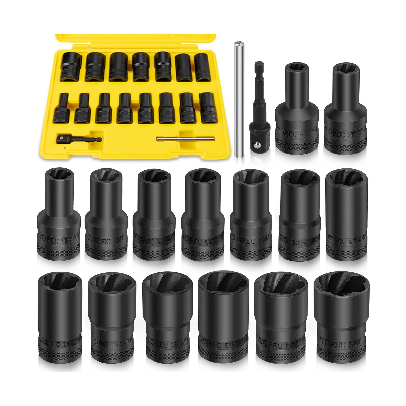 Topec 17Pcs Lug Nut Extractor Set, 1/2" Drive Locking Lug Nut Removal Tool, 8...