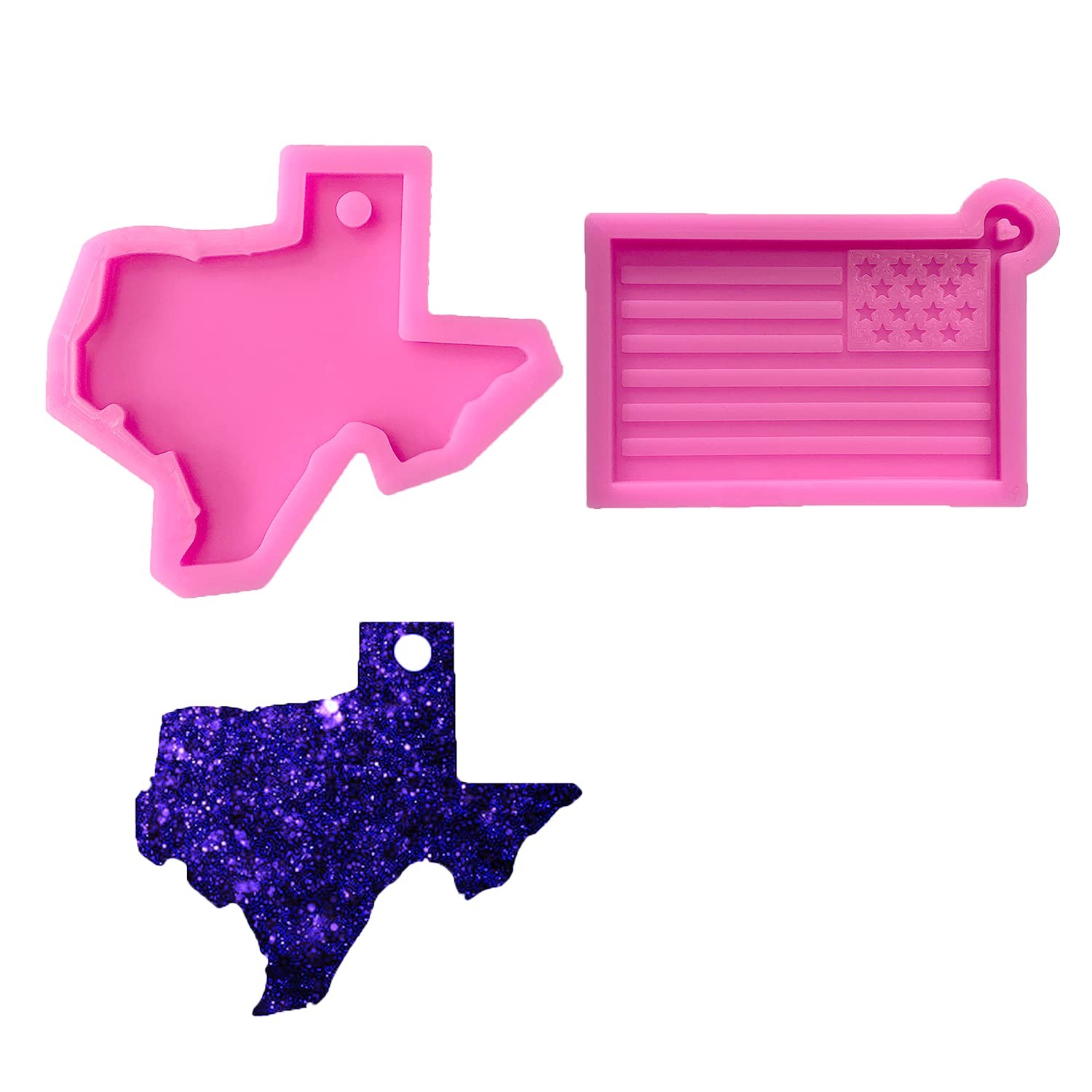 2PCS Shiny Glossy America Flag Texas State Map Shape Silicone Molds for Pink