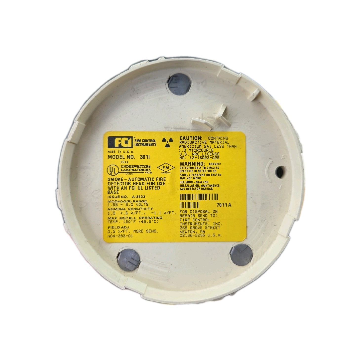 Gamewell FCI Model No. 301 I Smoke Detector