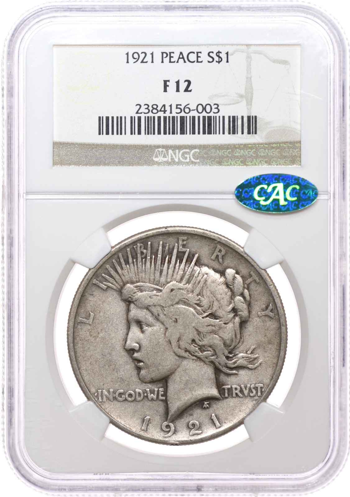 1921 $1 NGC F12 CAC Peace Silver Dollar High Relief