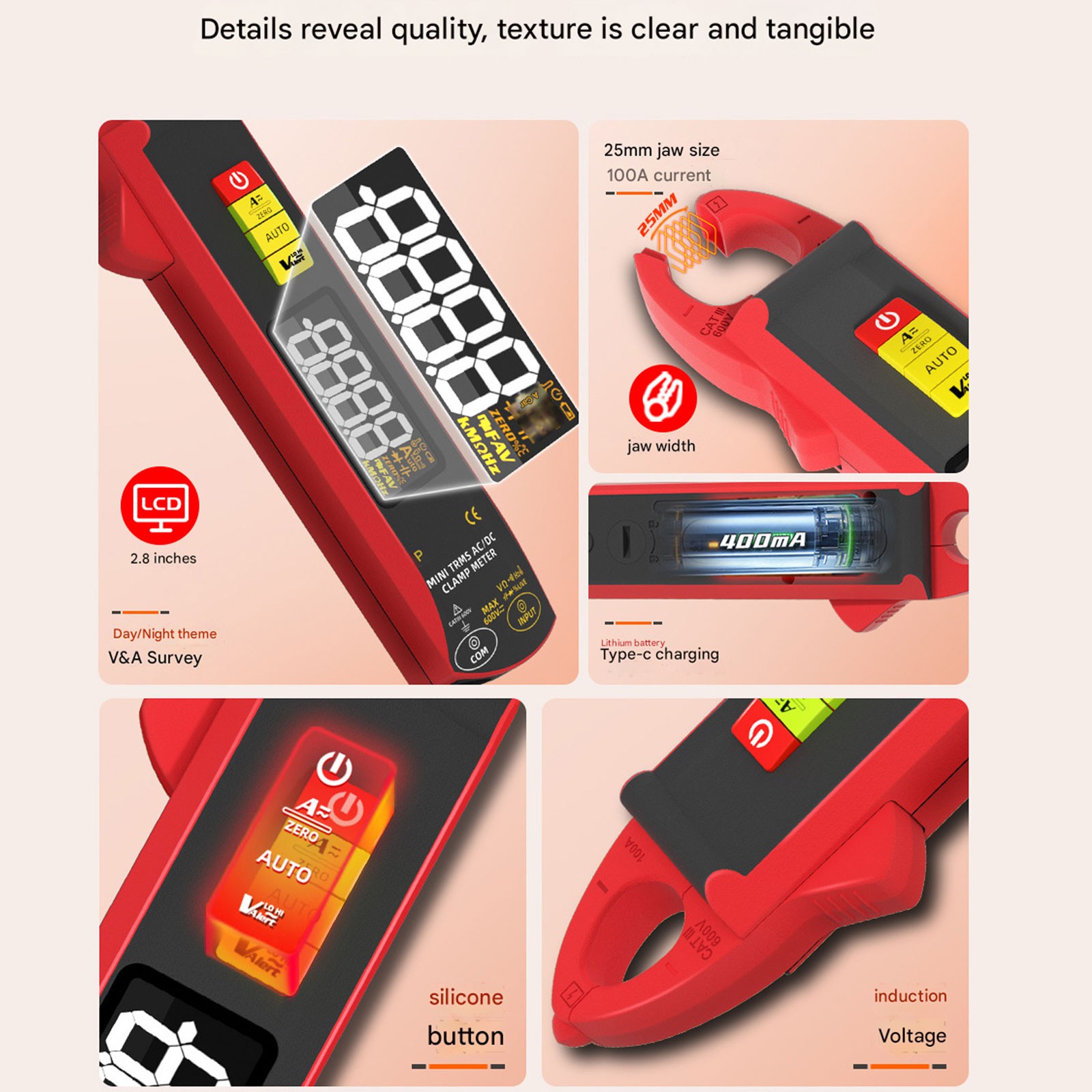 BSIDE UX1 Mini Clamp Meter Digital AC DC Current Voltage Temperature Multimeter