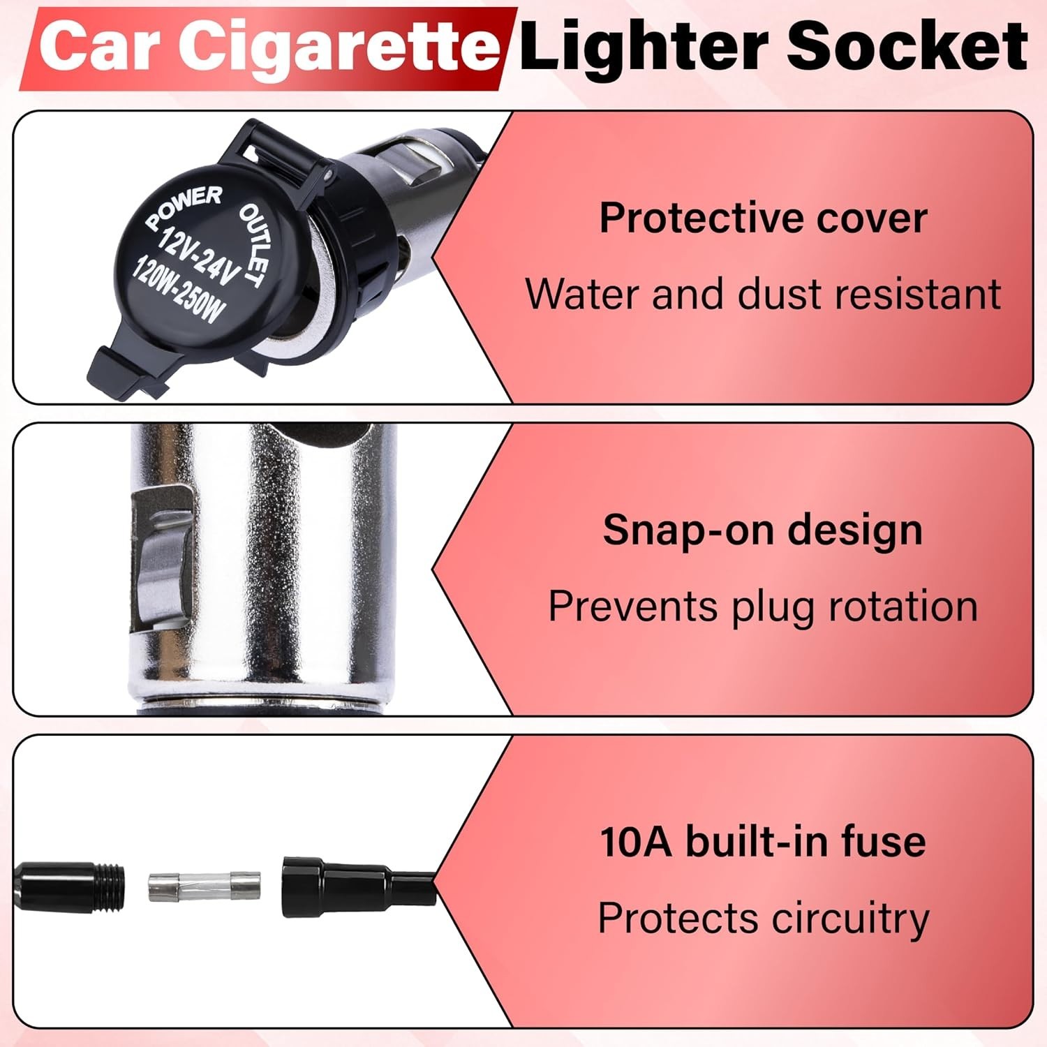 2 PCS Car Cigarette Lighter Socket, Cigarette Lighter Replacement | 12 Volt F...