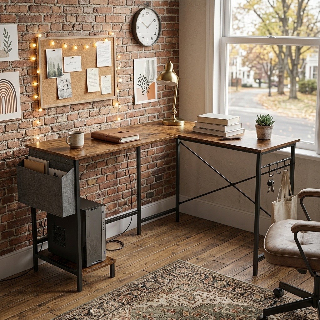 L Shaped Computer Desk with PC Stand