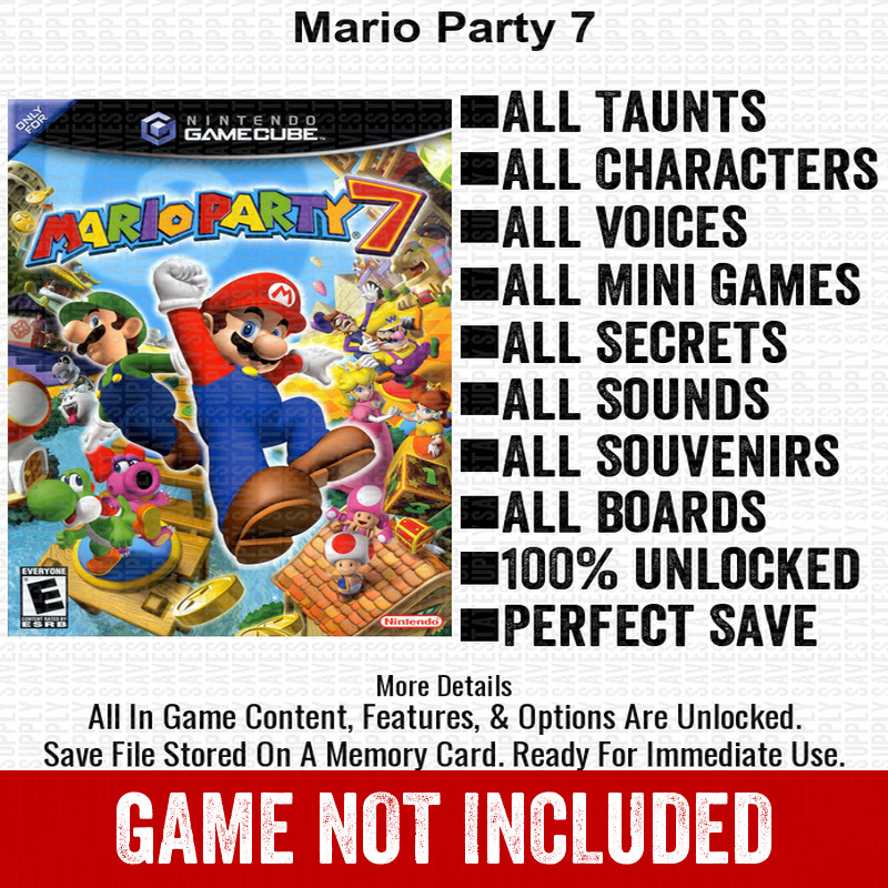 Mario Party 7 100% Nintendo GameCube Memory Card Save CHEATS