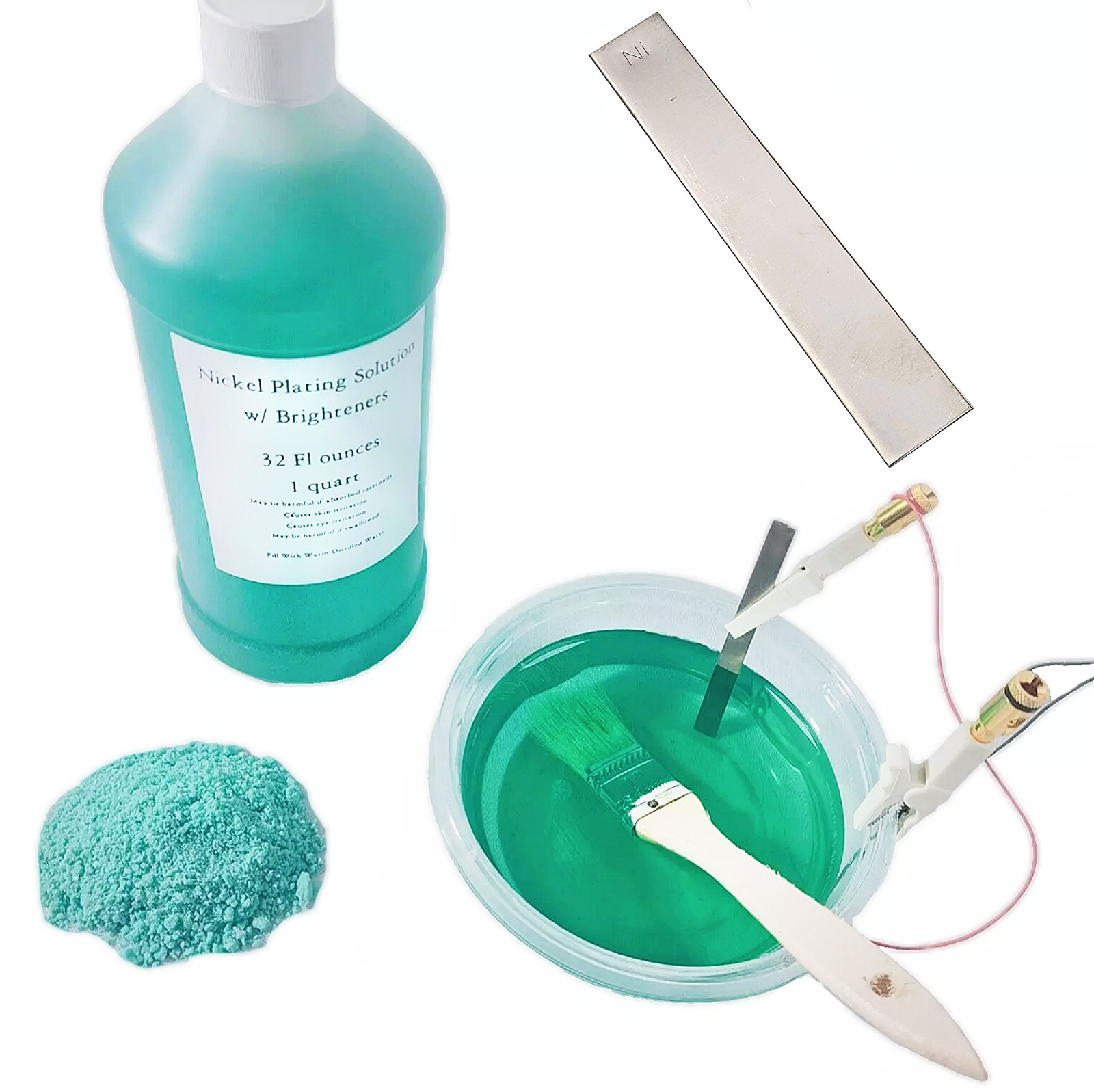 Nickel Plating Kit, 1 Quart Solution, Anode, Brighteners, Power Supply, Tutorial