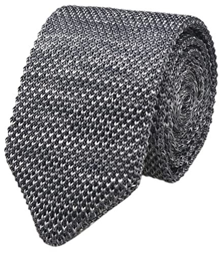Men's Skinny Knit Tie Vintage Casual Formal Designer One Size Grey Textured