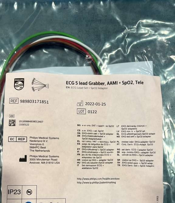 Philips 5-Lead Grabber AAMI + SpO2 Tele Cable Clip 989803171851 Brand New OEM