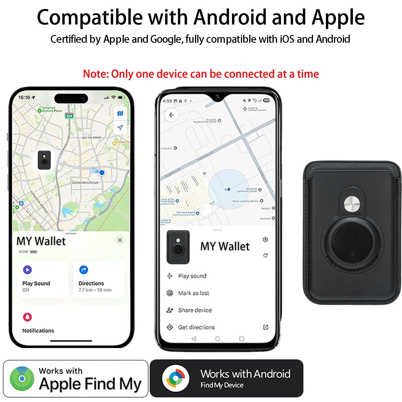 for MagSafe Wallet Work with Find My Functionality iOS and Android Black