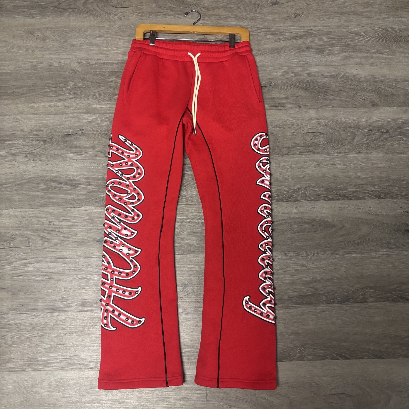 ALMOST SOMEDAY ZEPPLIN FLARED SWEATPANTS RED MENS SIZE MEDIUM NEW