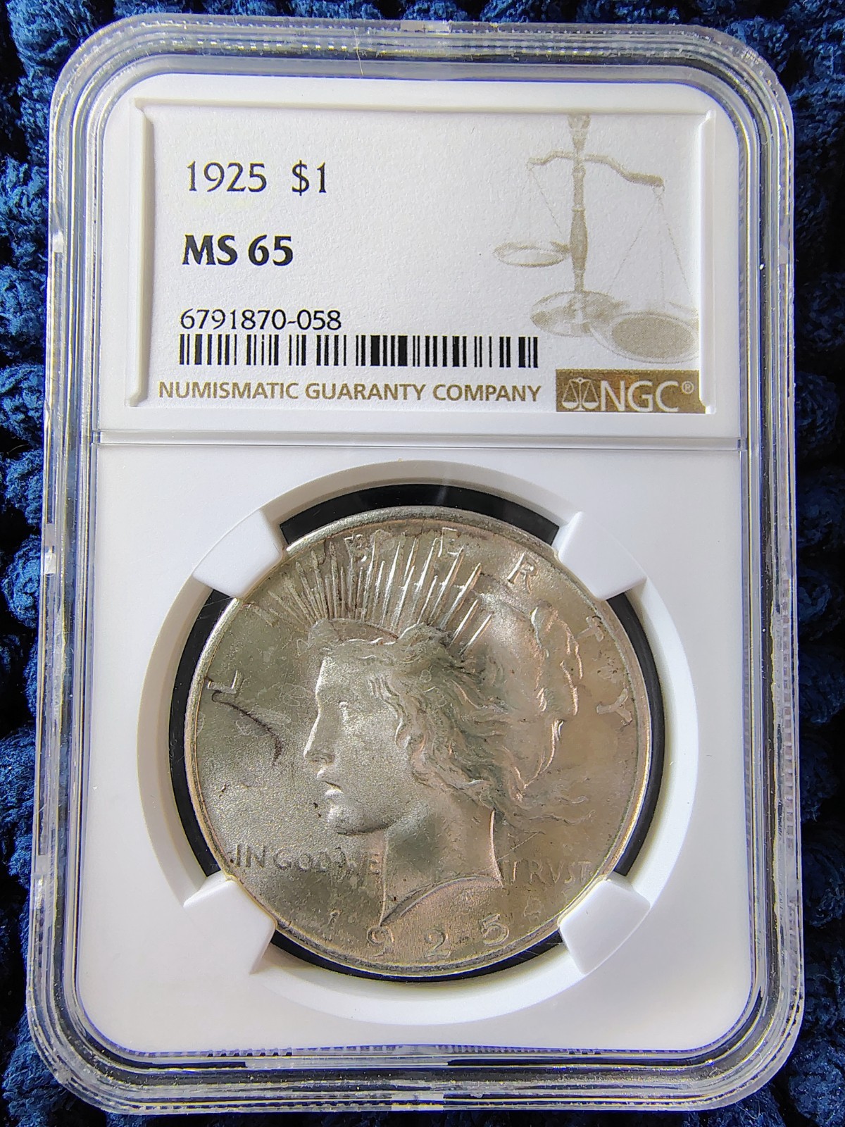1925 Silver Peace Dollar - Philadelphia - 90% Silver - NGC MS 65 - Light Toning