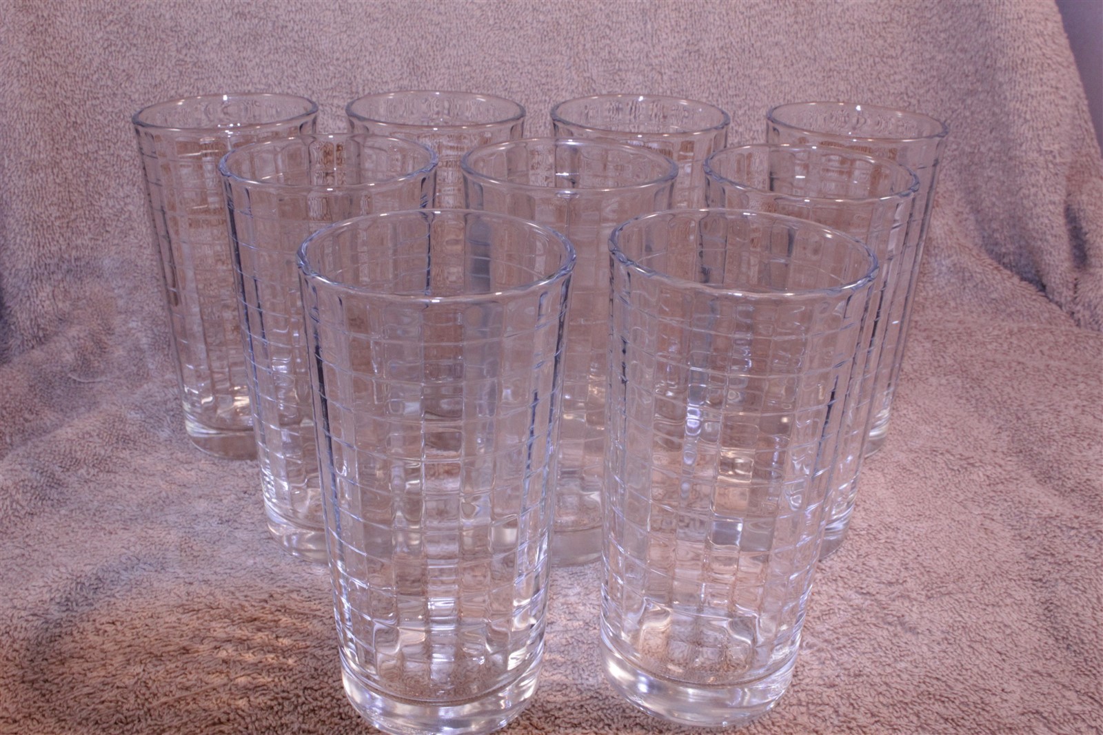 PASABACHE CLEAR BLOCK OPTIC JUICE 8 OZ GLASSES 5" TALL - SET OF 9