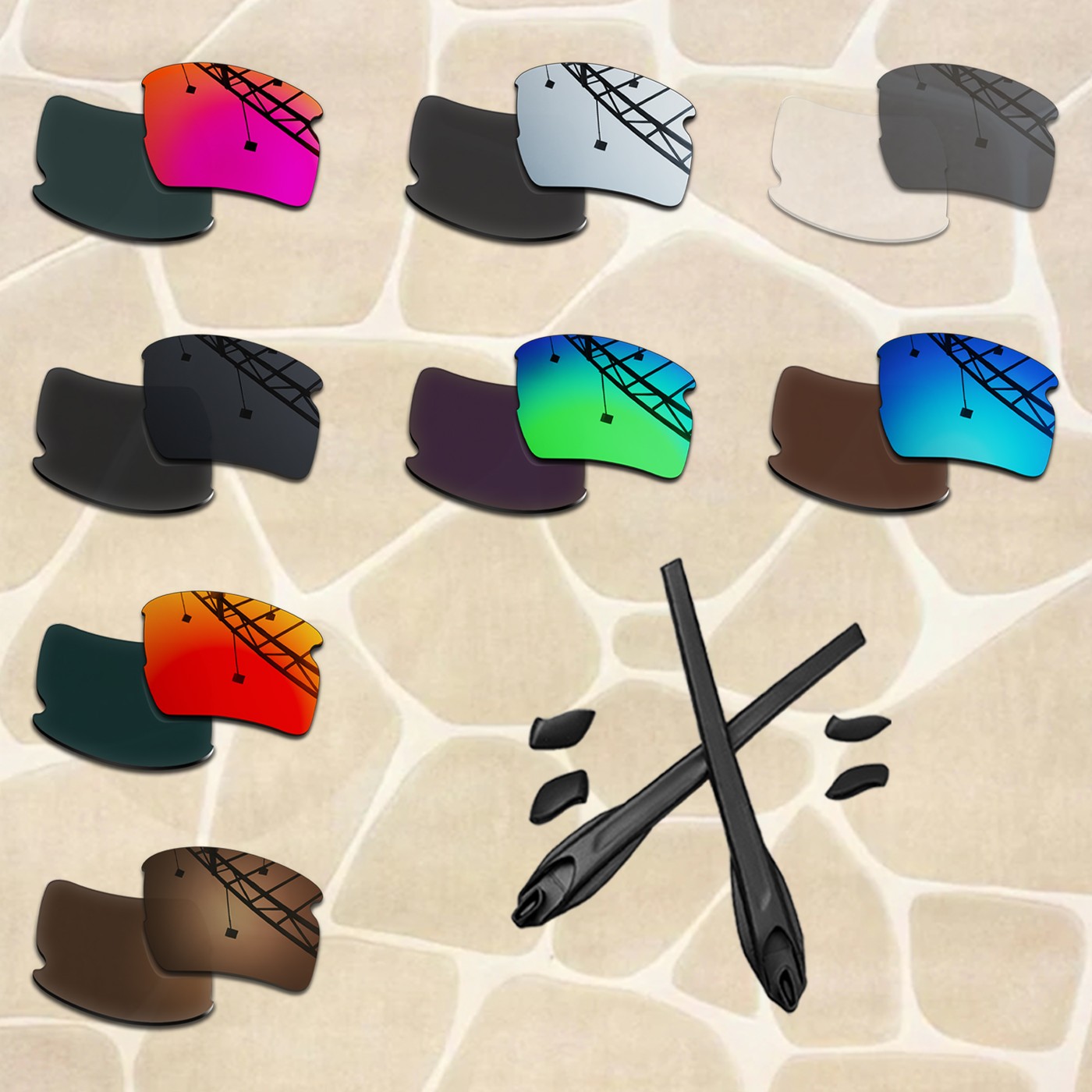 Polarized Replacement Lenses & Rubber Kit for Oakley Flak 2.0 XL OO9188 59mm