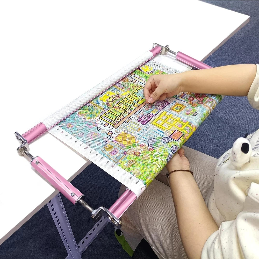 Heavy Duty 4 Slot Embroidery Clip Frame - Pink Needlepoint Scroll Frame
