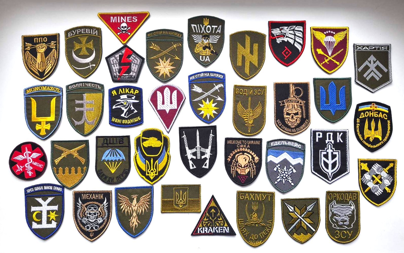 Collection of 36 Ukrainian Brigades chevrons, Ukraine Military Morale patches