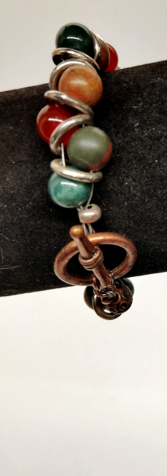 Handcrafted Bracelet Fall Multicolor Beads,Silver &Brasstone Ring/Bar Clasp 7.5"