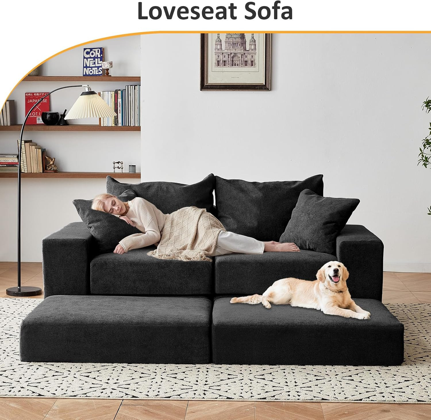 Modular Sectional Loveaeat Cloud Sofa, Boneless Couch with Non Slip Base, Cozy S