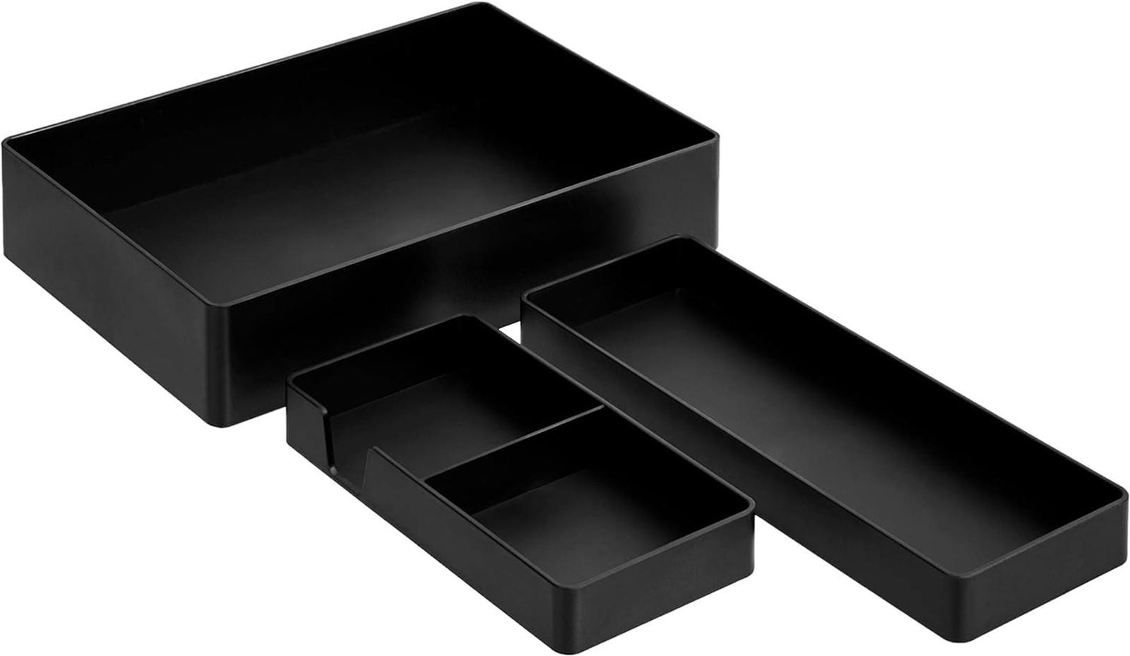 3 Piece Plastic Desk Organizer Tray Bundle Black Durable Hard Plastic