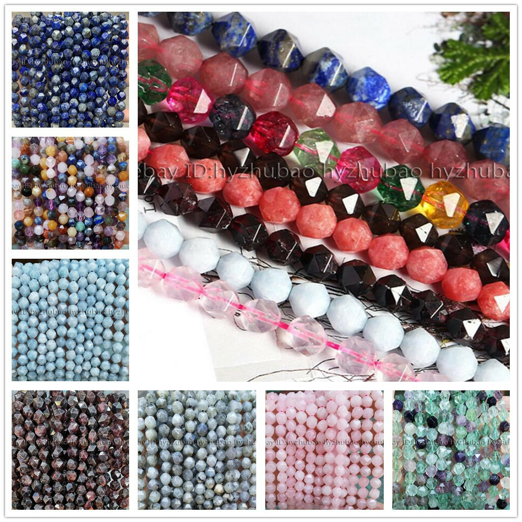 6/8/10mm Faceted Rhombus Lapis Lazul/Fluorite/Crystal Gemstones Loose Beads 15"