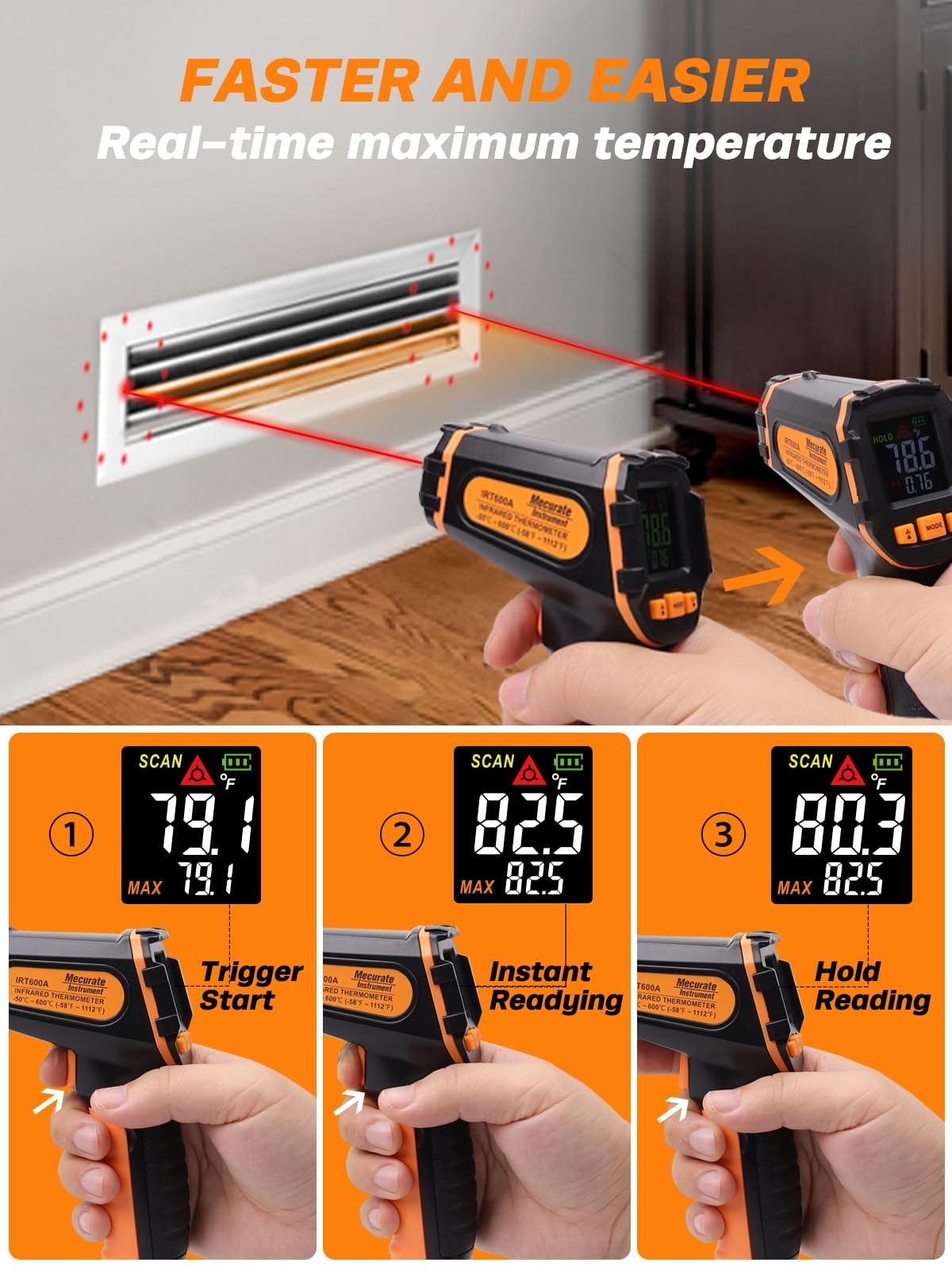 Infrared Thermometer Gun -58°F to 1112°F, Laser Temperature Gun with Adjustab...