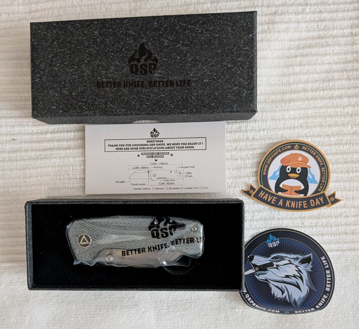 QSP Penguin Mini Folding Knife QS130XS-B - Denim Blue Micarta 14C28N Steel - NEW