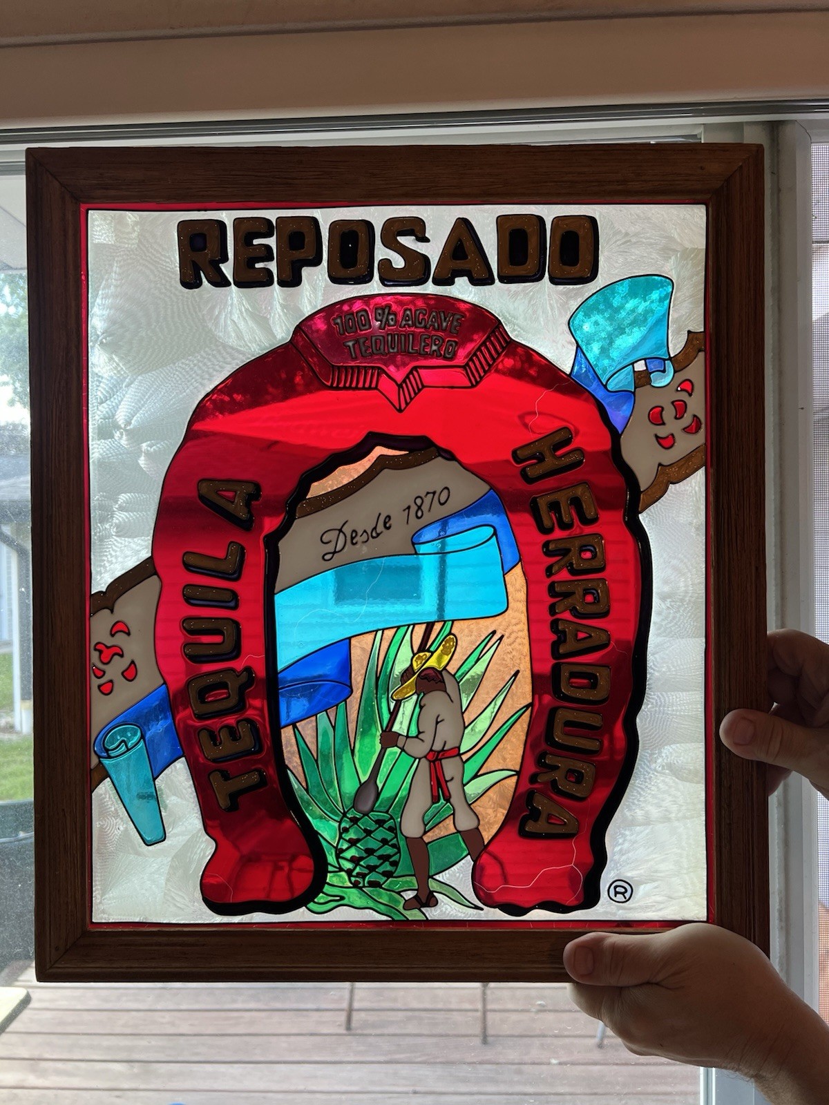 Herradura Tequila Stain Glass Looking Mirror Sign Man Cave Beer Bar Mexico