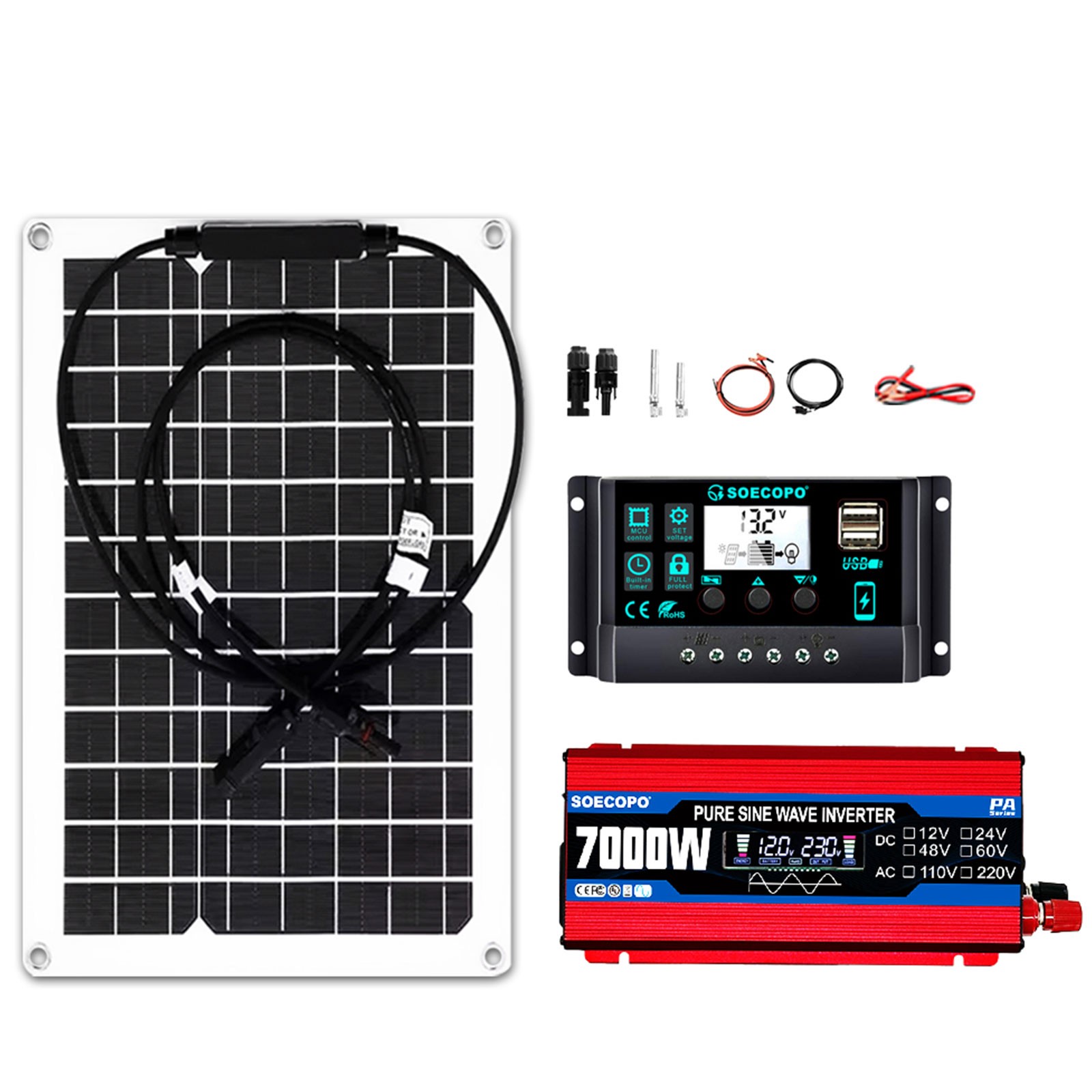 7000W Solar System Kit 12V To 110V/220V Off-Grid Inverter System 100A Controller