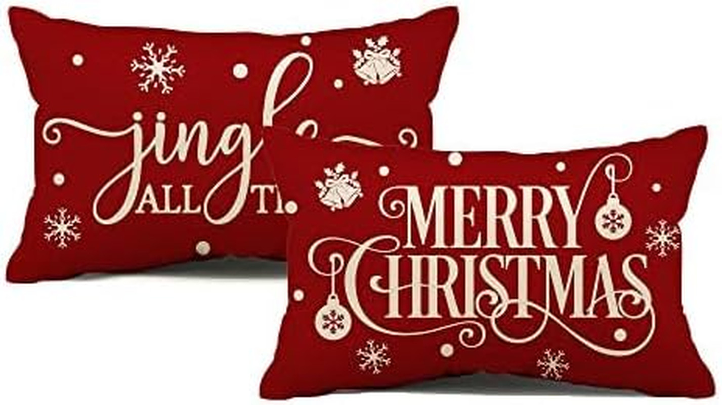 Merry Christmas Pillow Covers Set of 2 Cotton Linen Farmhouse Christmas Decorati