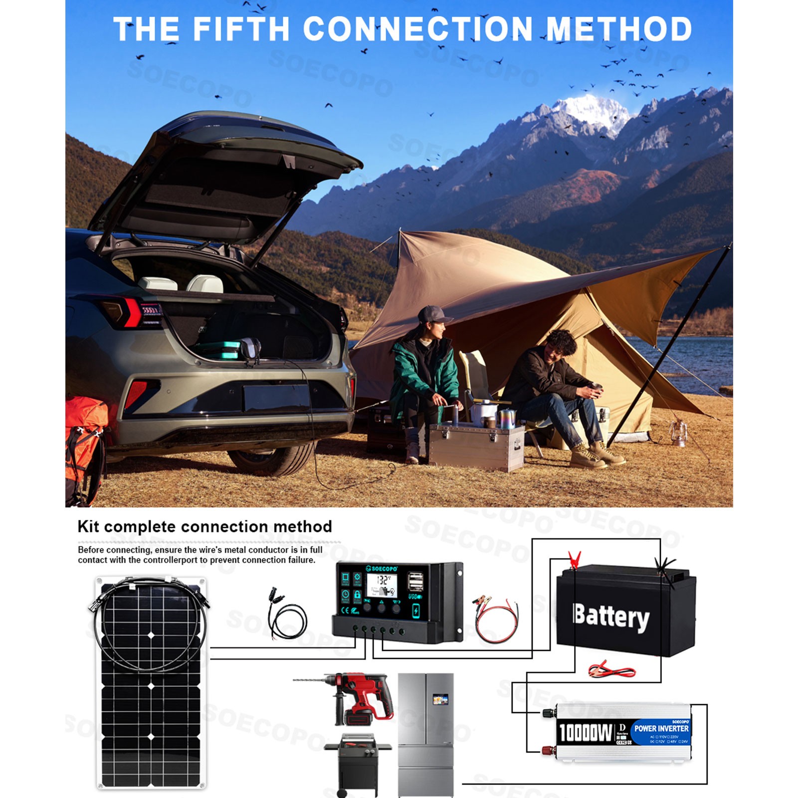 SOECOPO 10000W Peak Solar System Kit Flexible Panel 100A Controller 12V 110/220V