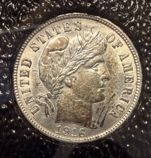 1916 BARBER DIME ALMOST UNCIRCULATED AU