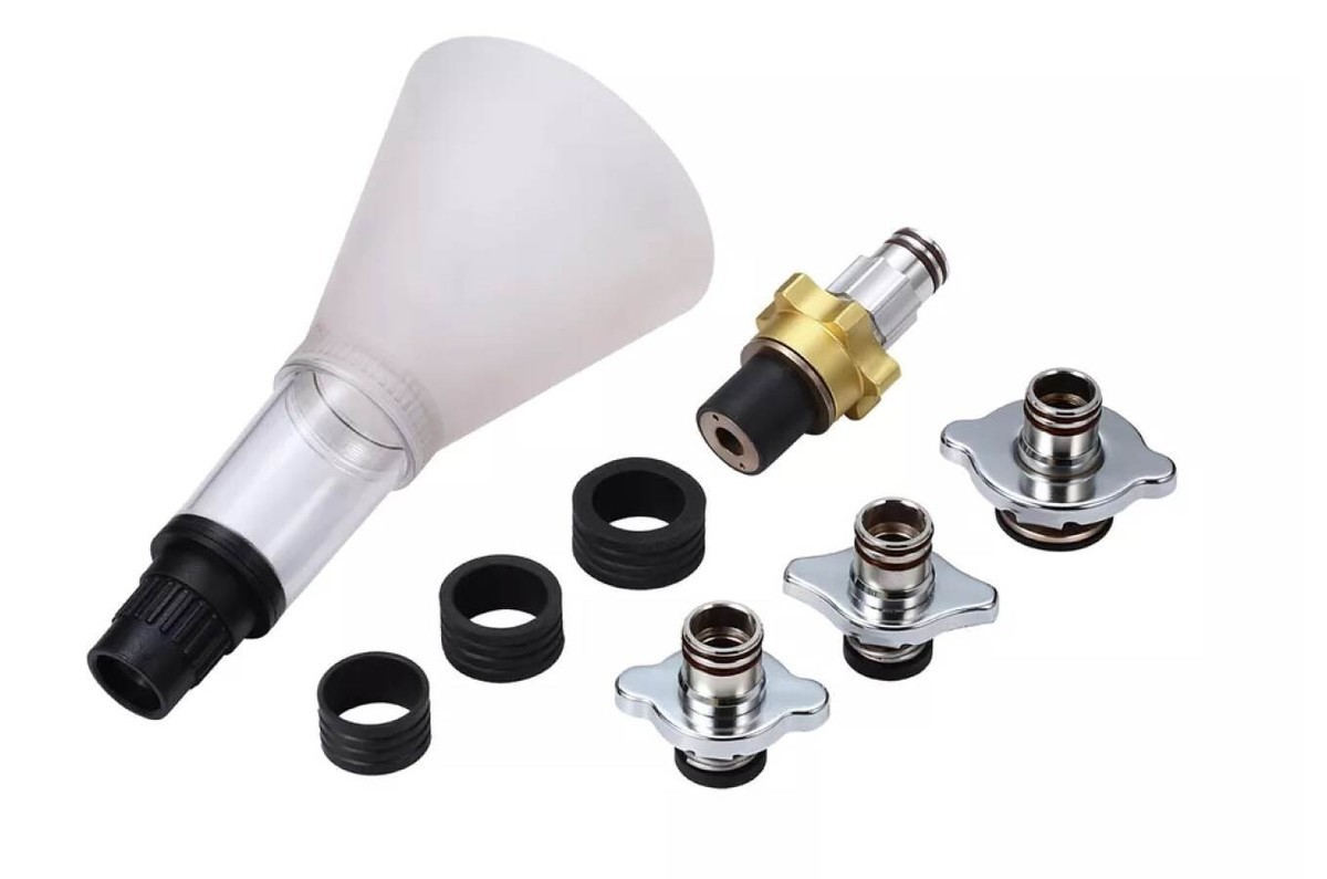 No Spill Coolant Funnel Kit Engine Radiator Filling Tool with Adaptors