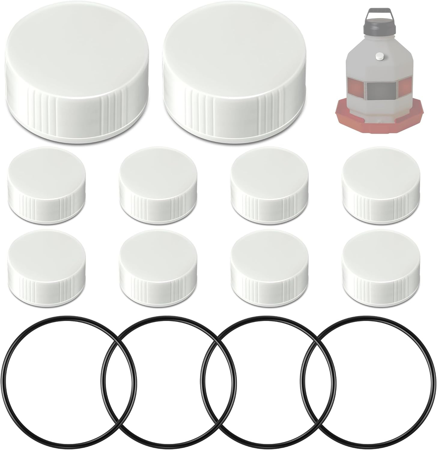 Poultry Fountain Renewal Waterer Parts, 10 Replacement Caps & 4 O Rings, Compati
