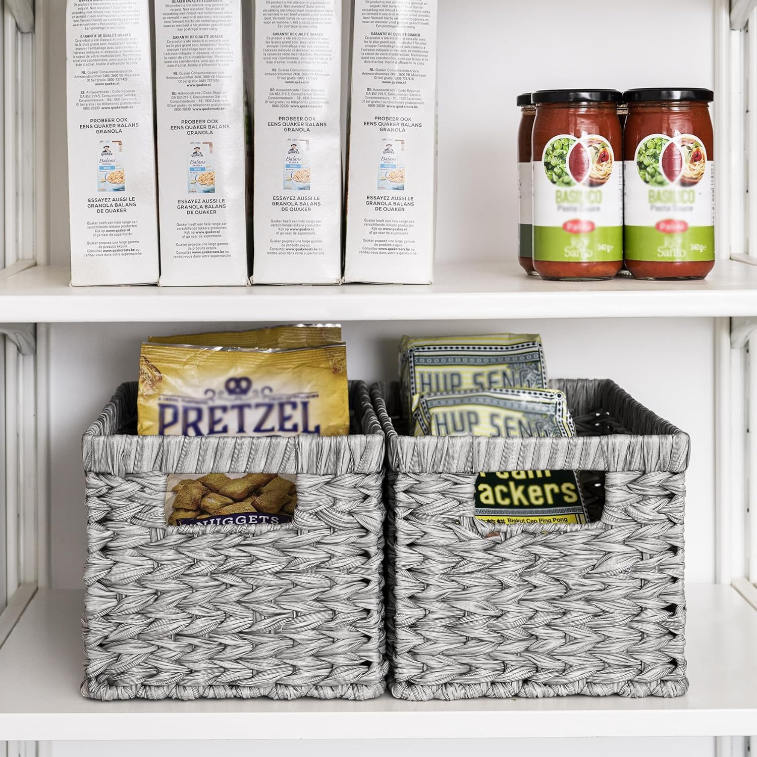 Wicker Baskets with Handles - Gray Storage Baskets (2-Pack) for Organizing Cabin
