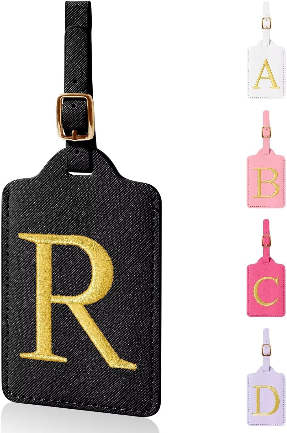 Personalized Initial Luggage Tags for Suitcases,Leather letter-R, Black