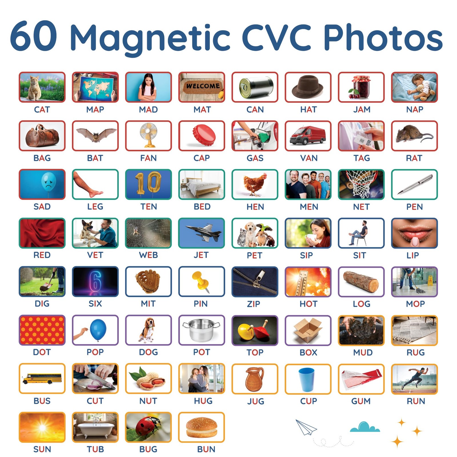 60 Magnetic CVC Photo Objects by Learning 1.5" x 2.25", Multiple Colors