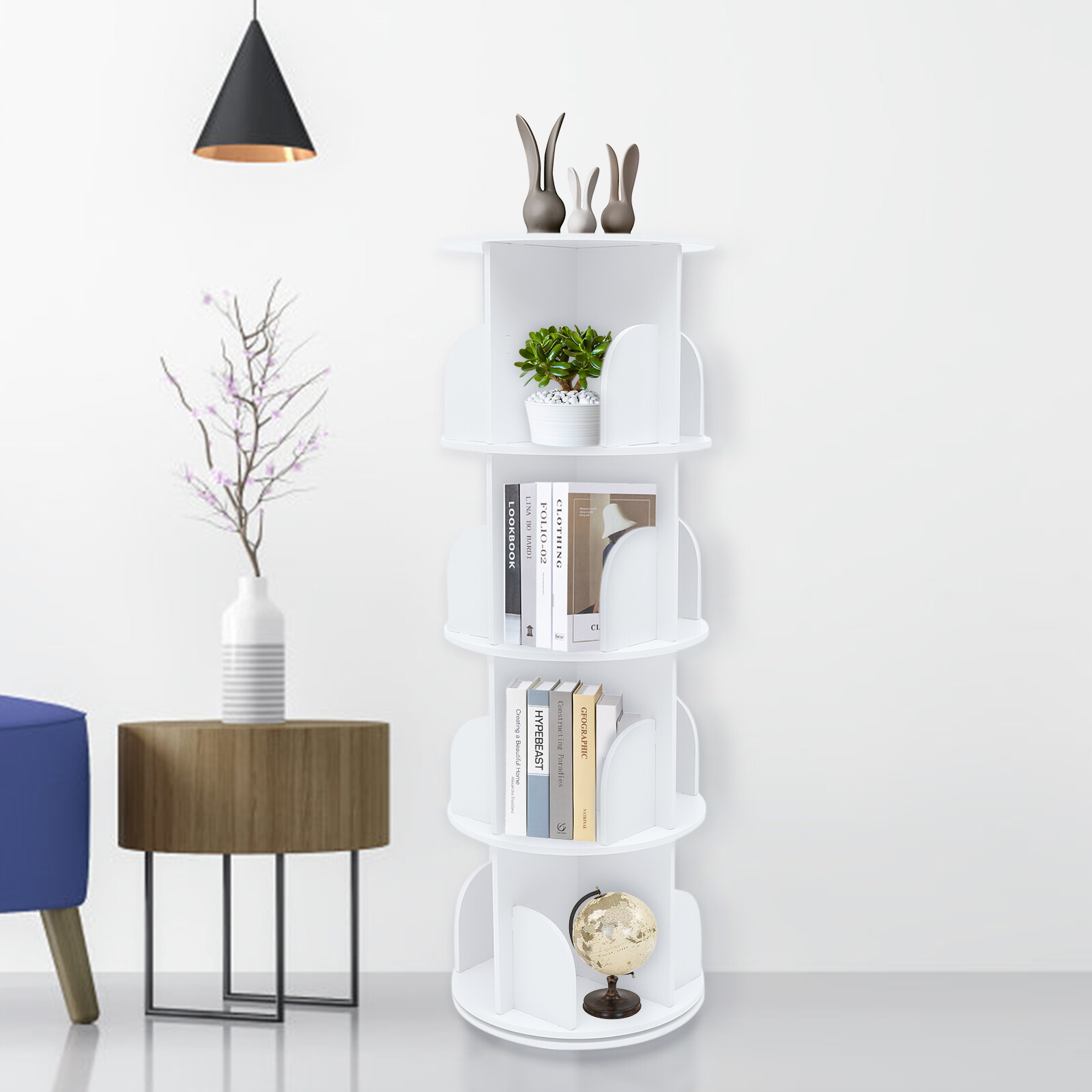 Rotating Bookshelf 360 Bookcase Freestanding Storage Shelf Display Rack 4 Tier