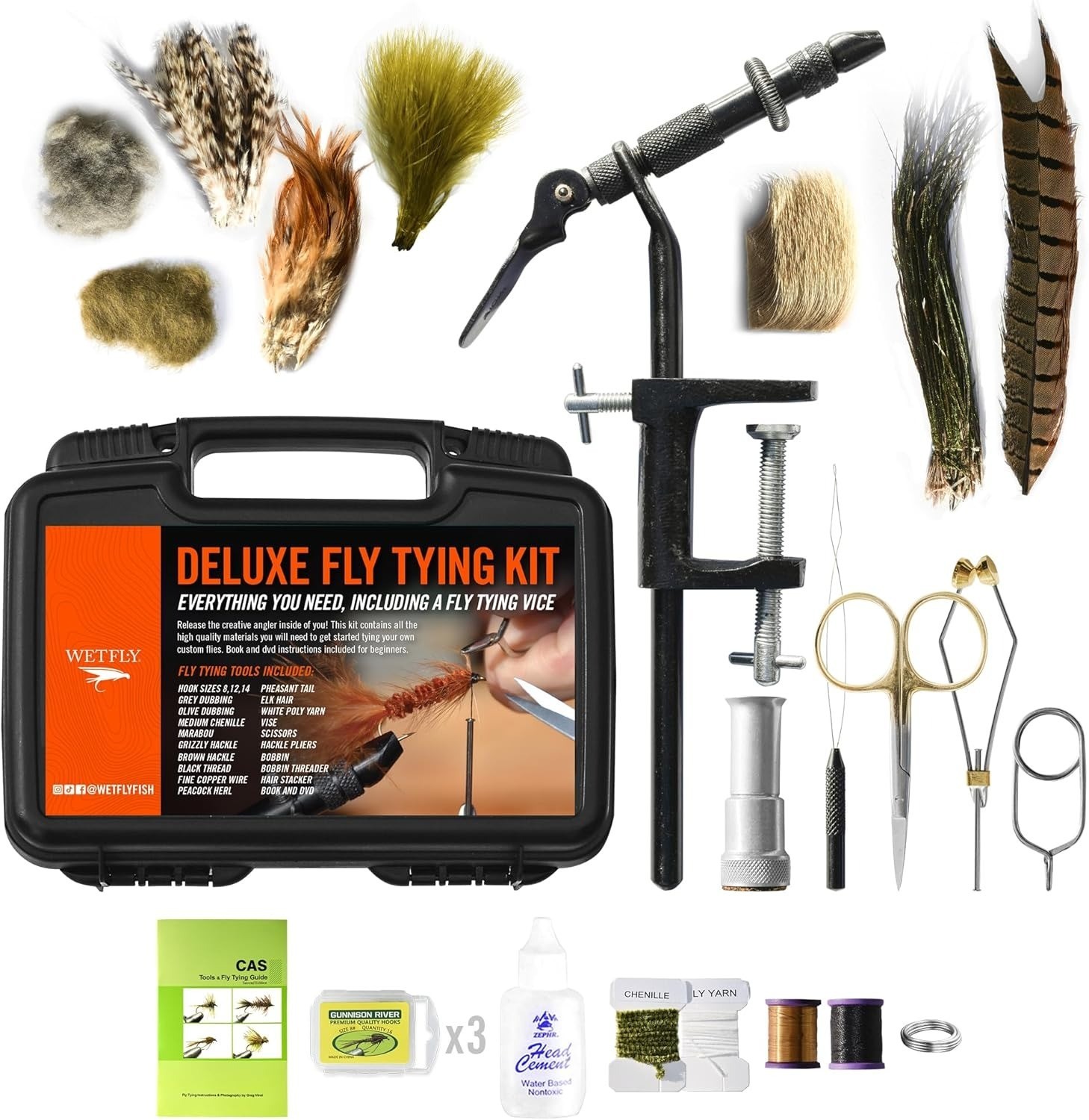 Deluxe Fly Tying Vise Tool Kit Fly Fishing Starter Set with Case for Beginners