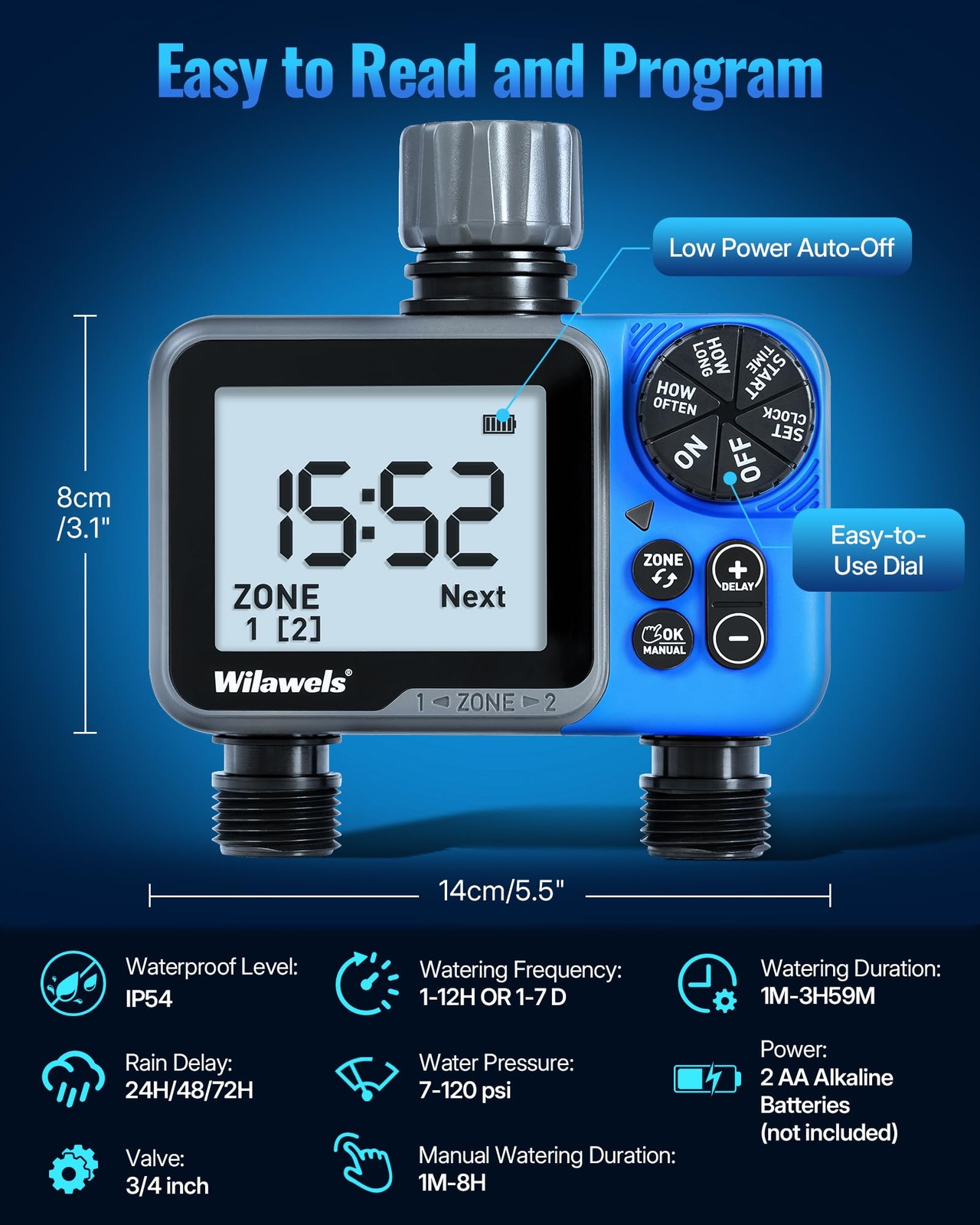 "2 Zone Garden Hose Timer Automatic Irrigation System with Rain Delay"