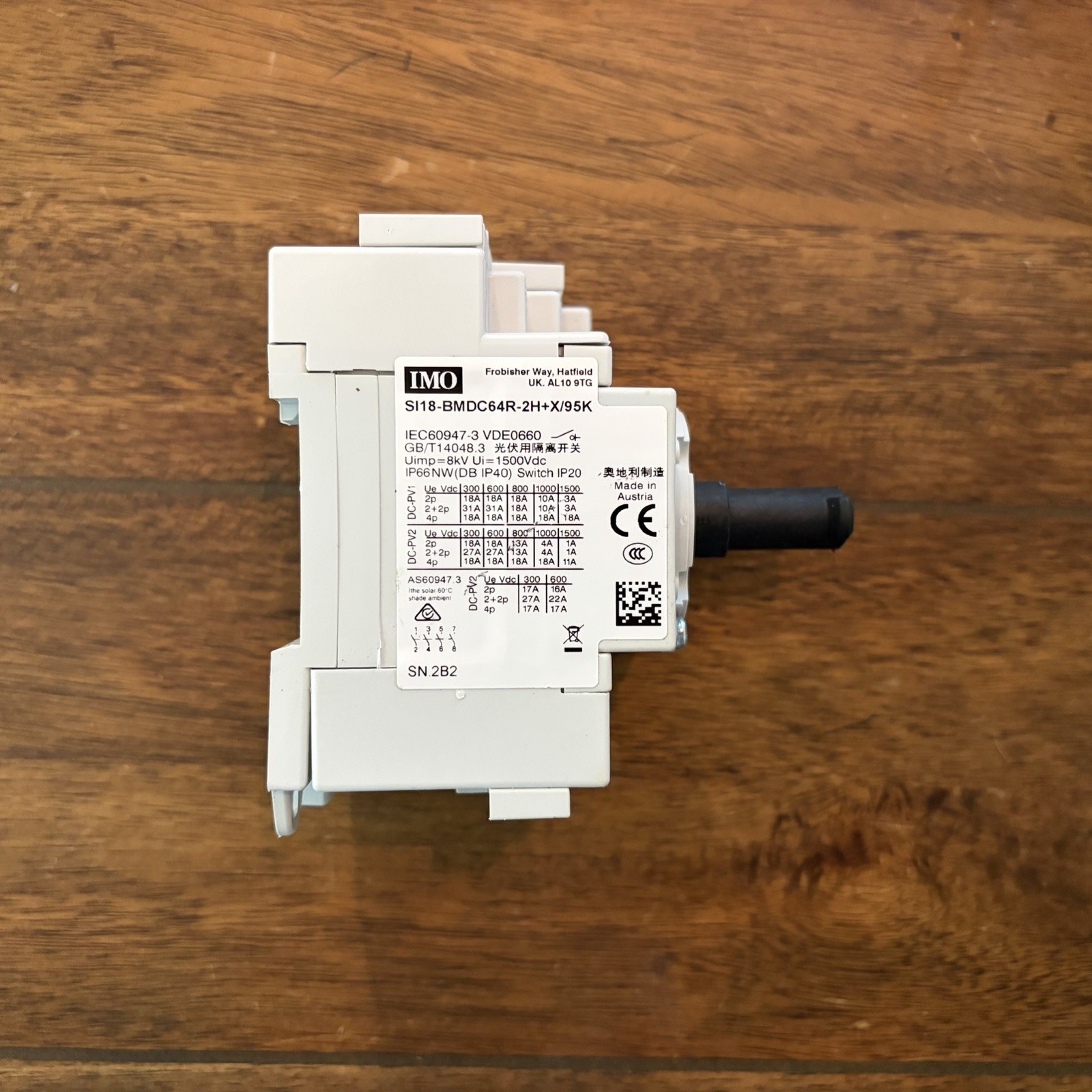 IMO 2-Pole 18A Rotary Isolation Switch SI18-BMDC64R-2H+X/95K