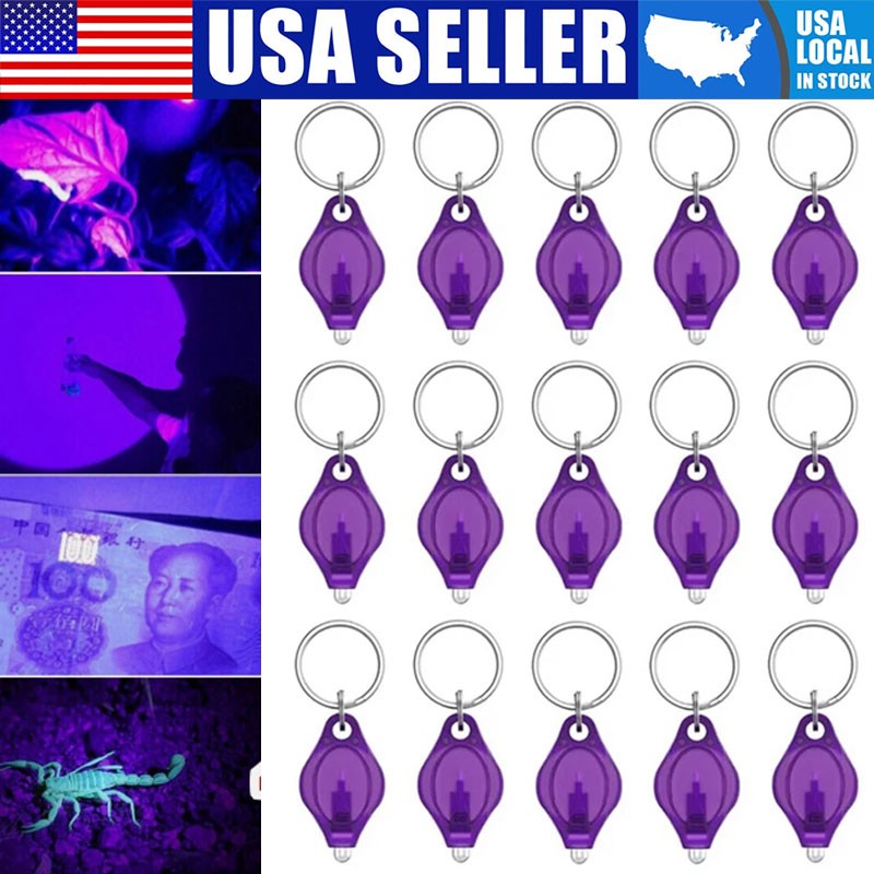 20/50/100pcs UV Mini Keychain LED Flashlight Key Ring Light Torch Black Light US