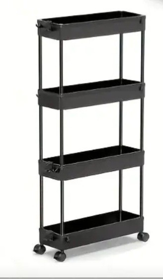 Black 4-Shelf Rolling Kitchen Cart with Wheels, 38.7"H, 15.3"L x 4.9"W