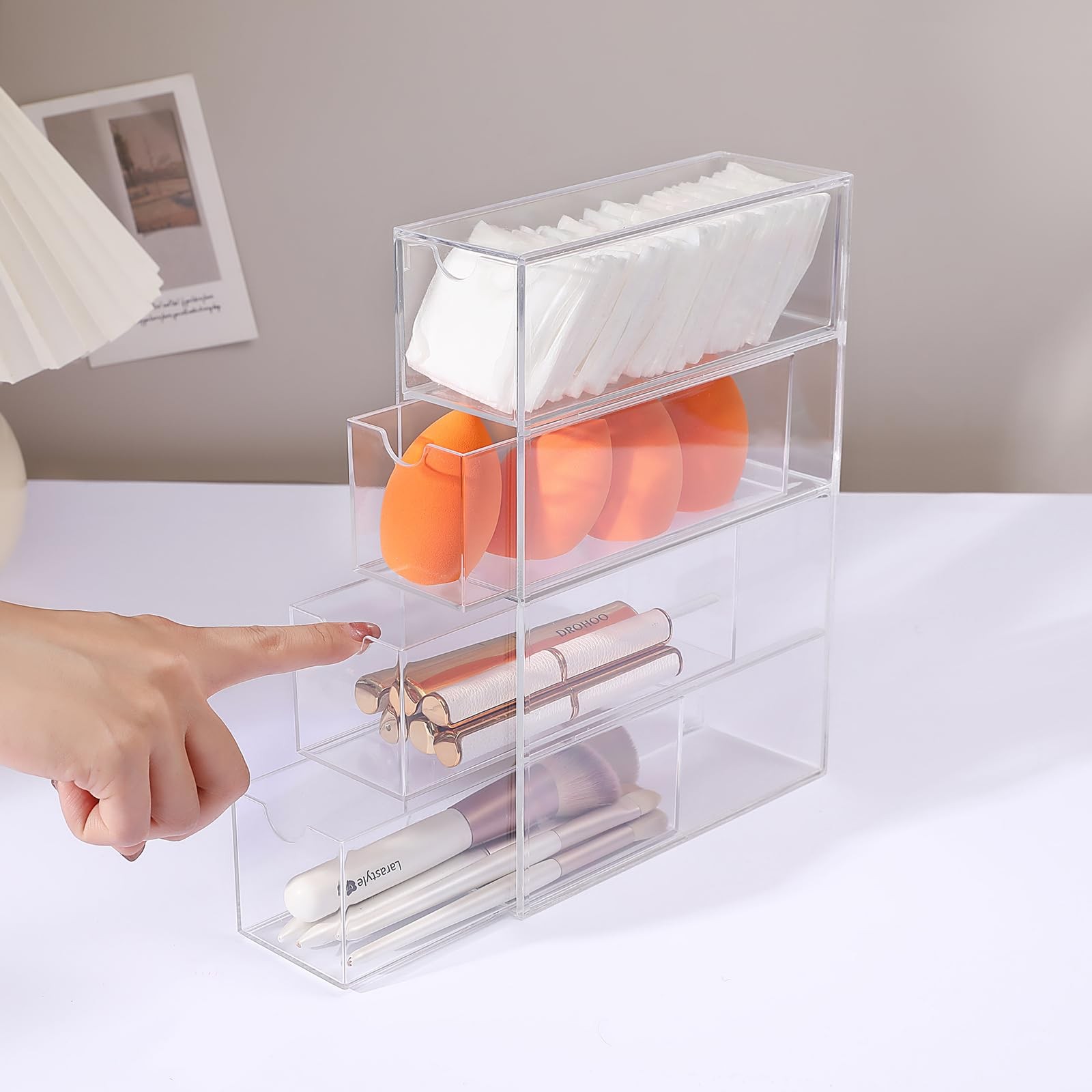 Acrylic Stackable Drawer Organizer with 4 Clear Drawers for Bathroom & Vanity...