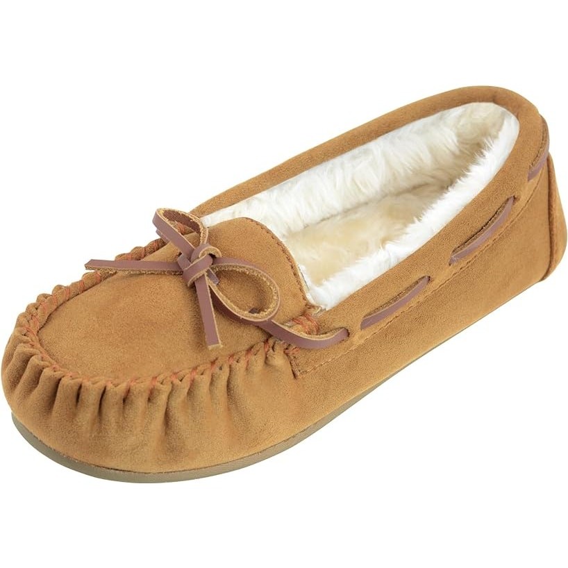 Fibure Womens Size 9 Brown Faux Suede Moccasin Indoor Outdoor House Slippers