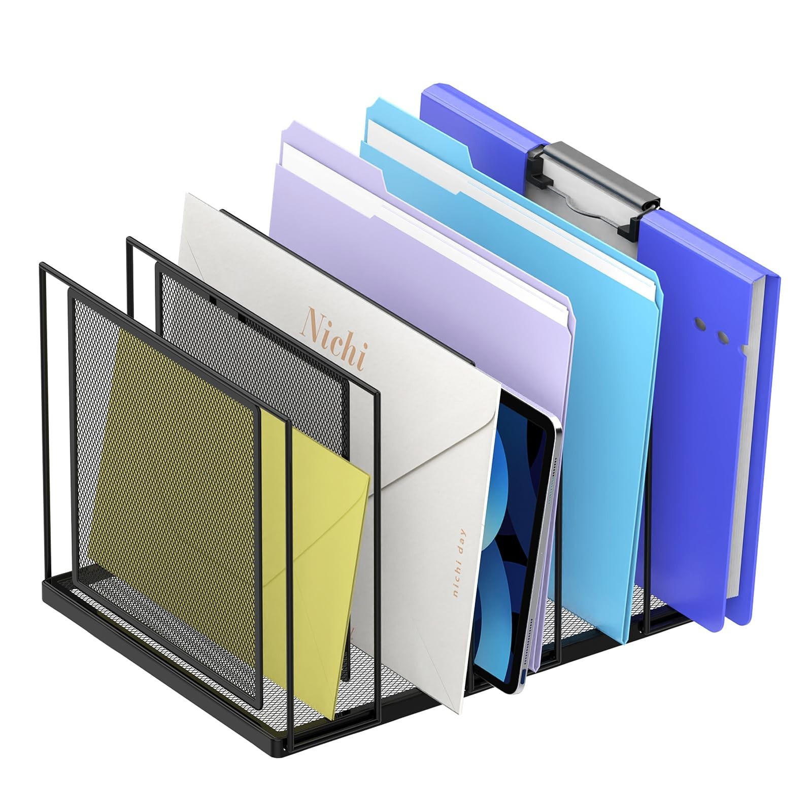 Desk File Organizer, 5-Section Vertical File Sorter Desk Daper Holder Standin...