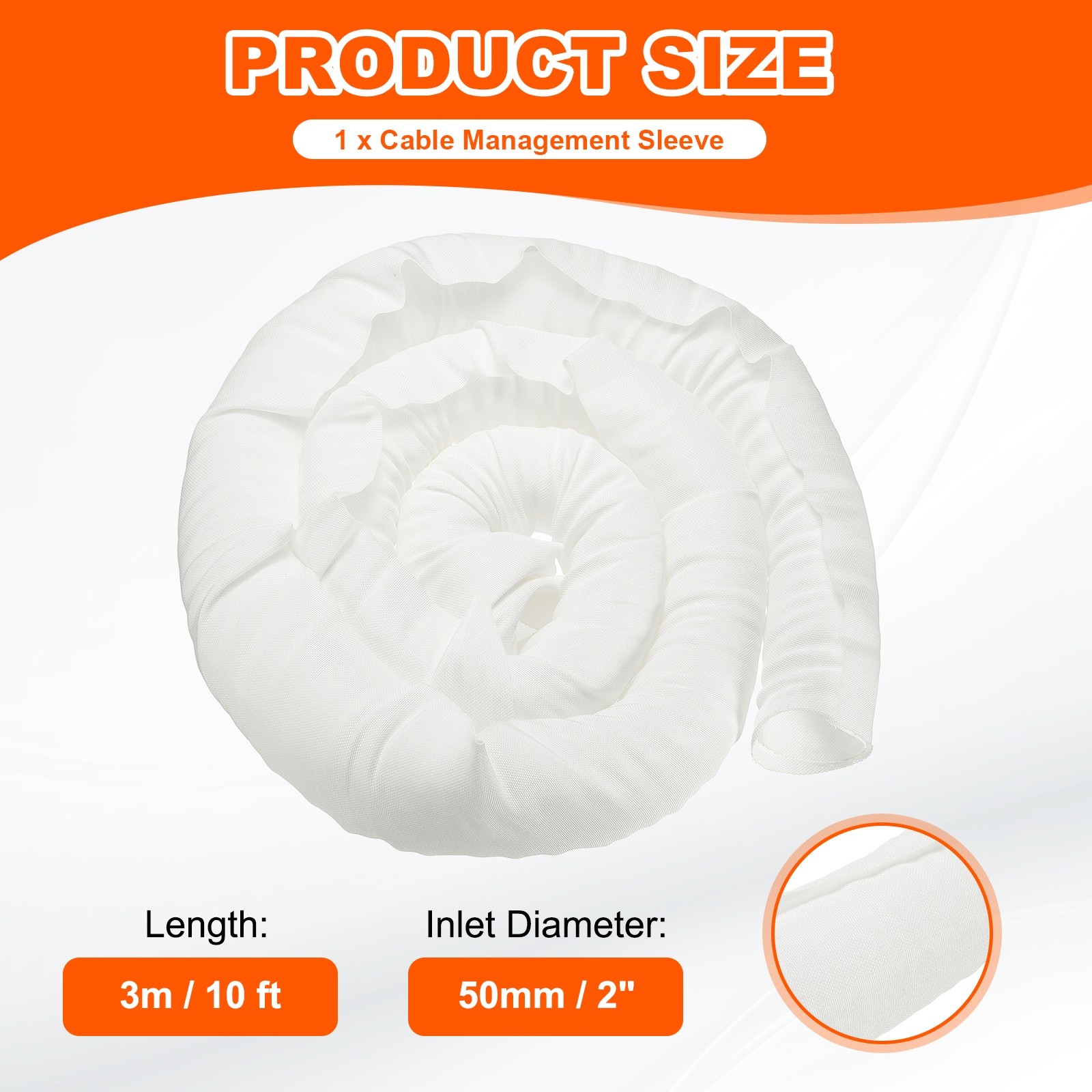 Wire Split Braided Cable Management Sleeve, White (2" - 10 Feet)