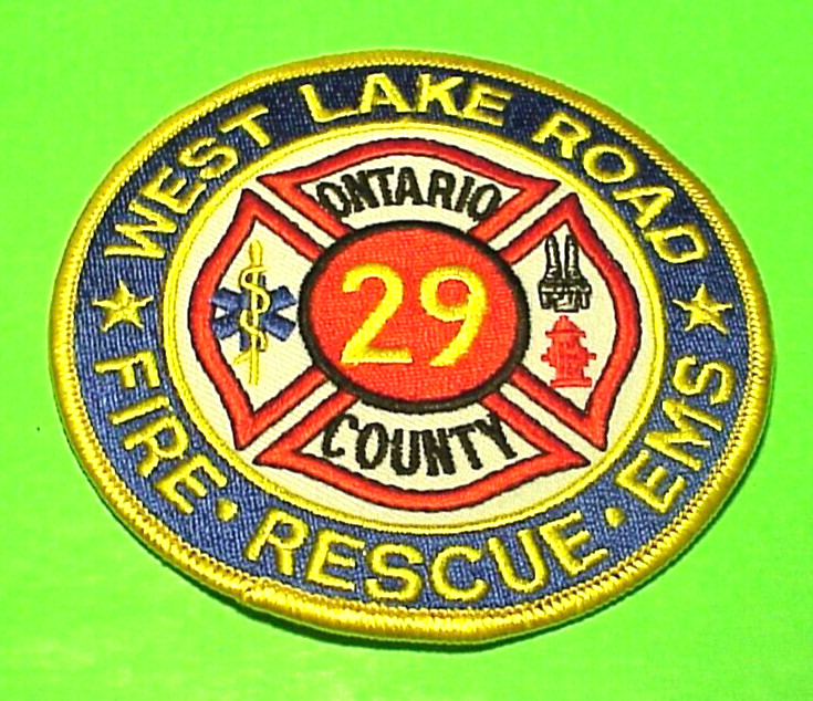 WEST LAKE ROAD  ONTARIO COUNTY  NEW YORK  4"  FIRE DEPT  PATCH  FREE SHIPPING!!!