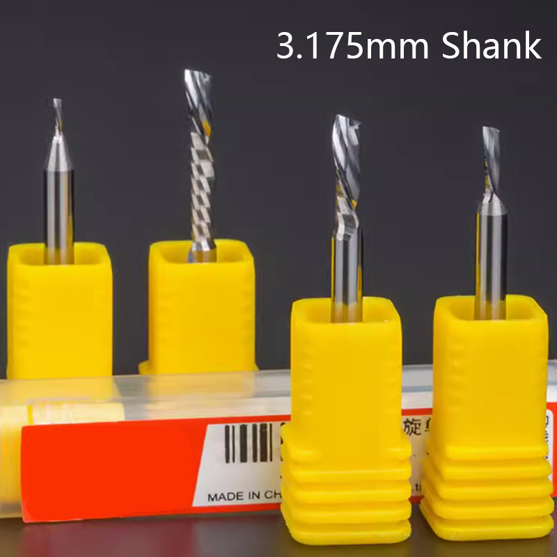 1/8" Shank Left Hand Carbide Single Flute Spiral Router Bit CNC Milling Cutter