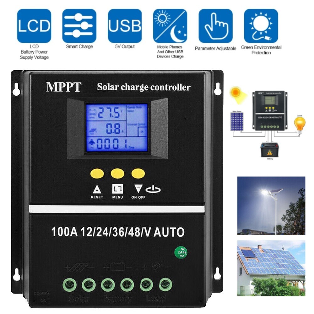 Dual USB 100A MPPT Solar Charge Controller 12V 24V 36V 48V PV Battery Regulator
