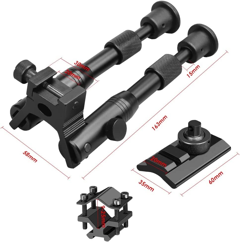6''Spring Return Hunting Rifle Bipod with Ring Mount/Swivel Adapter/Barrel Mount