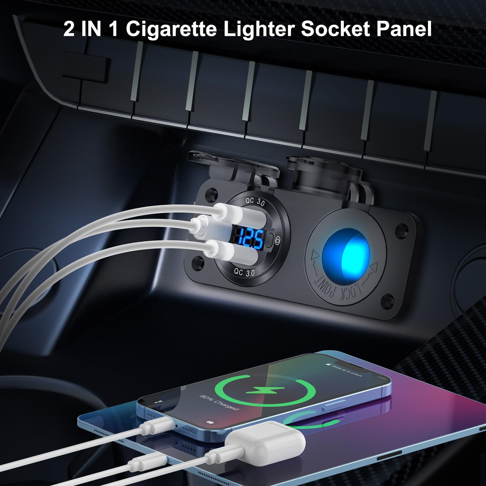 12V USB Outlet Marine Switch Panel Plug, PD3.0 and Dual QC3.0 Charger+Socket