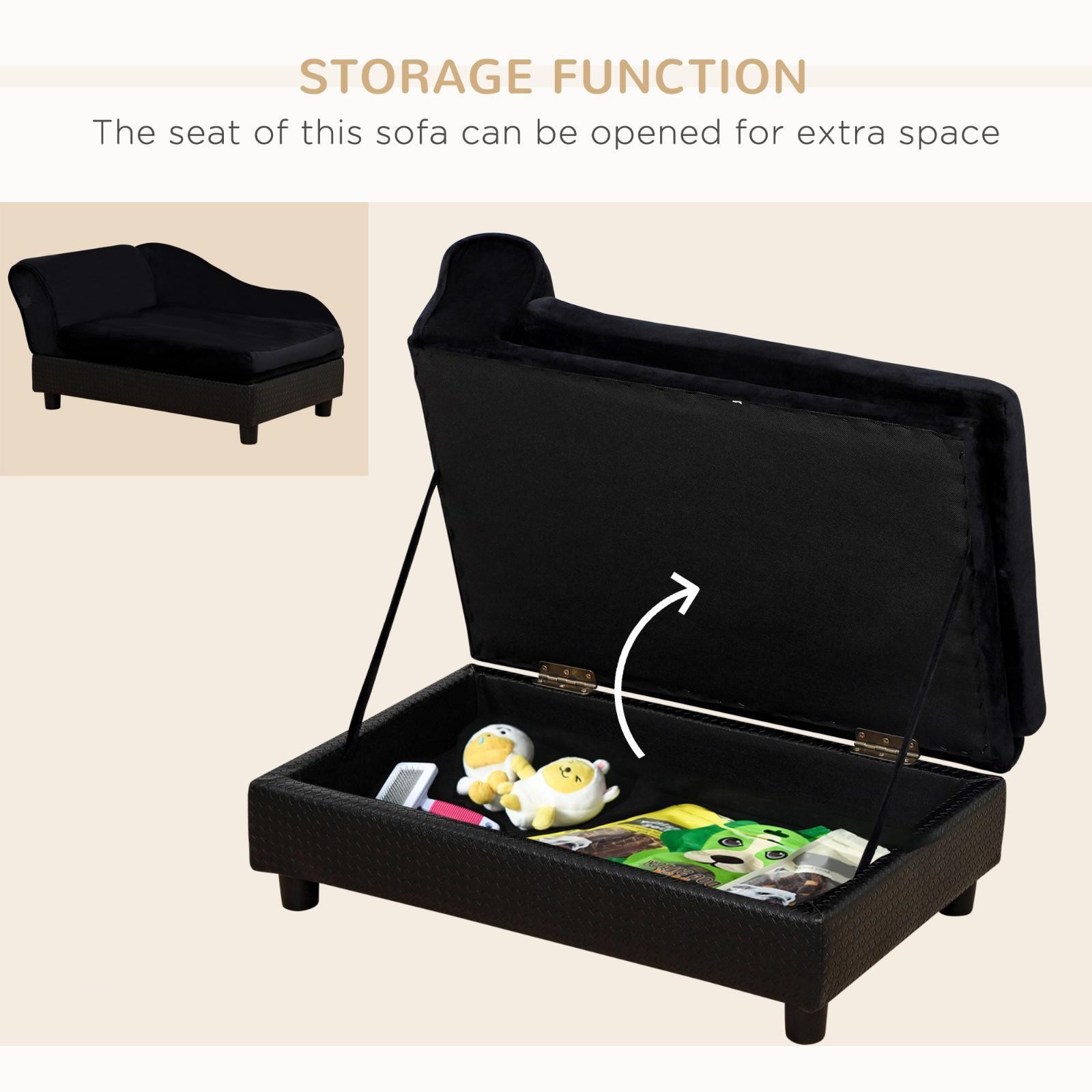 Storage Sofa for Pets Black Compressed Foam Dog Sofa Thick Cushioned Pet